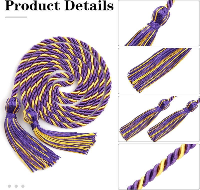Leislam Purple Gold Graduation Honor Cords, 67" Braided Cords for Graduation Decorations, Bachelor Gown for Student Master Doctoral - Image 4